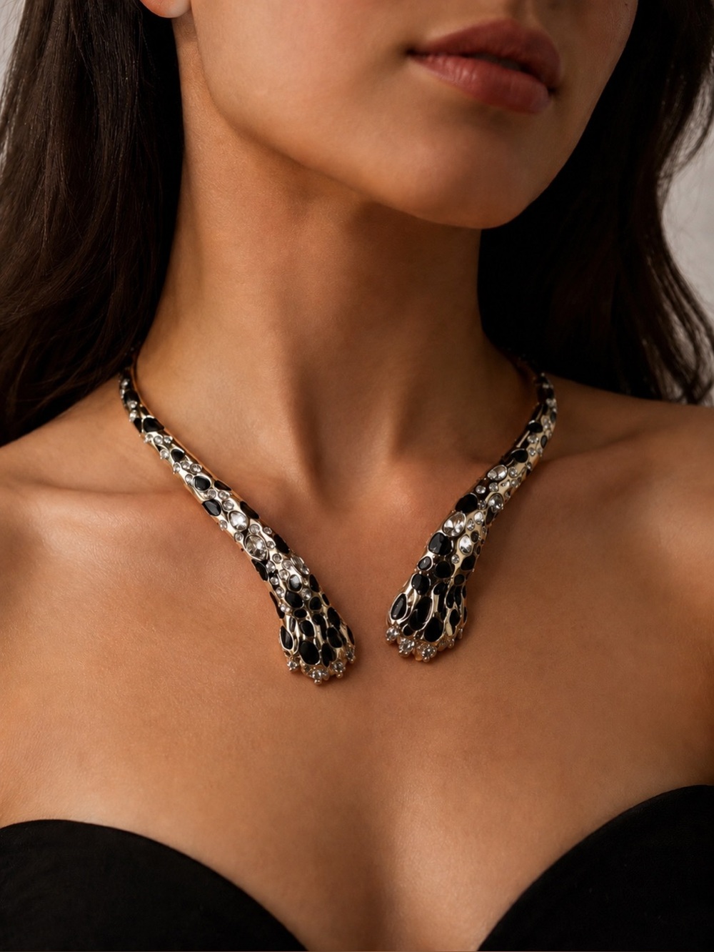 Betsey Johnson Panther Statement Collar Necklace Gold Black Rhinestone Choker